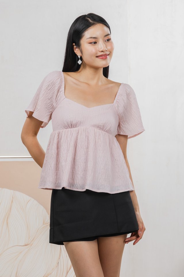 Tanya Textured Babydoll Top In Pink