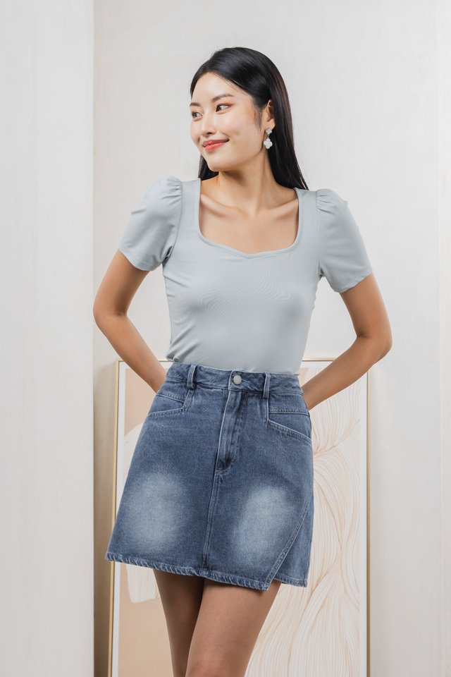 Skye Denim Overlap Skort In Dark Wash