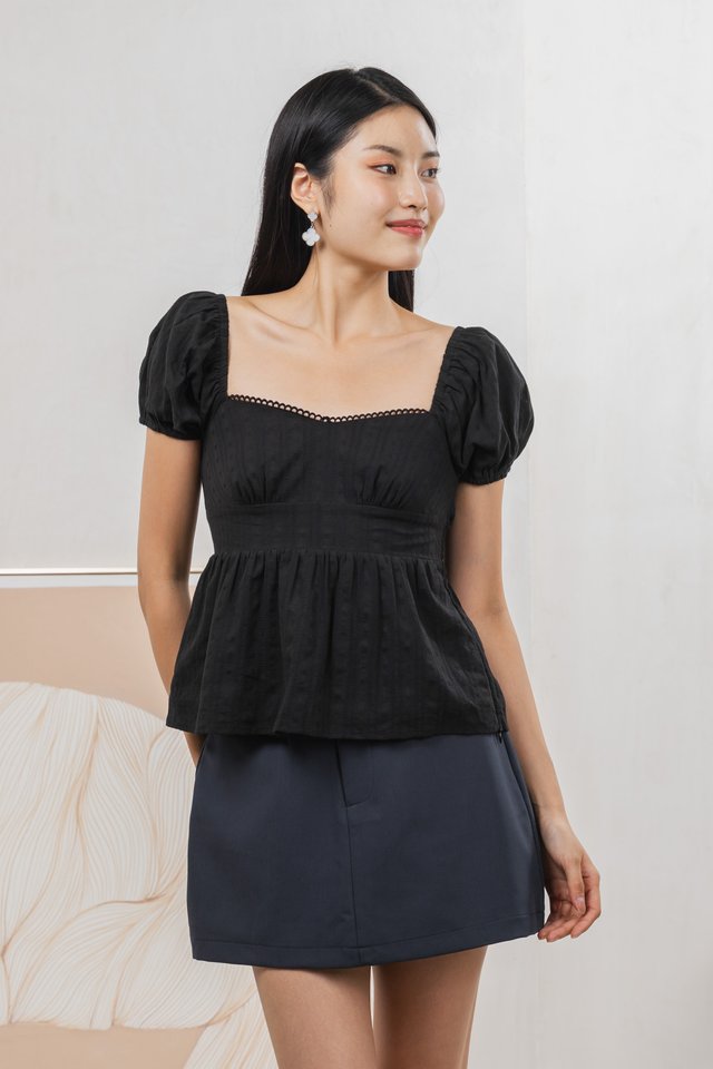 Ethel Broderie Top In Black