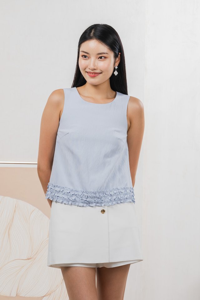Tessa Ruffles Shift Top In Ice Blue