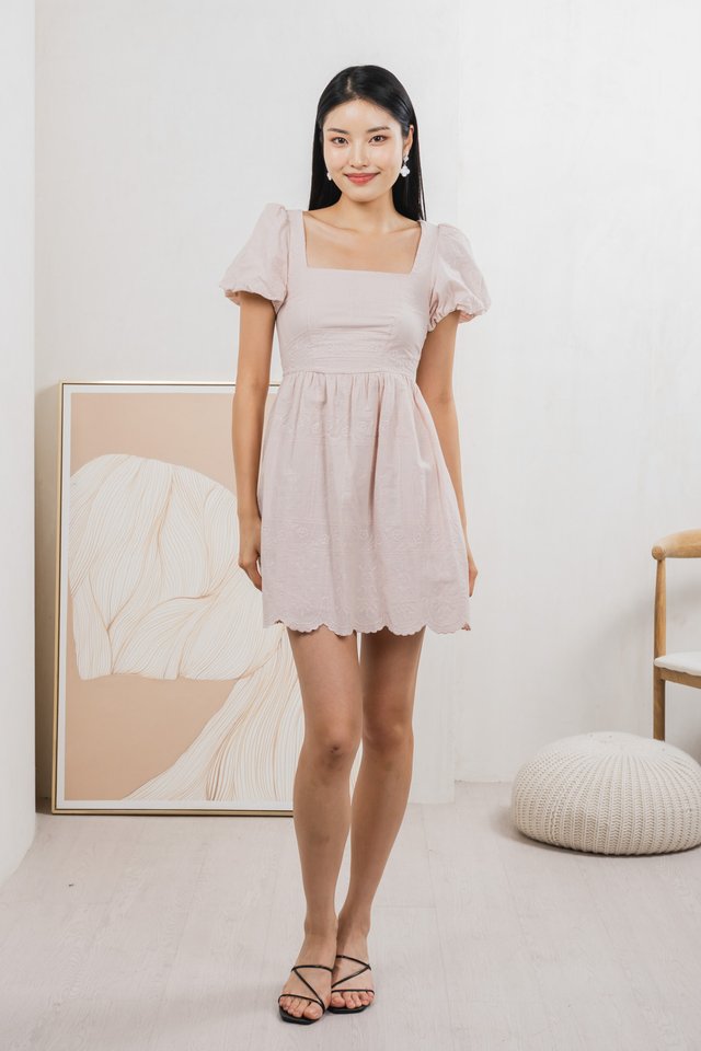 Starry Embroidered Dress In Dusty Pink