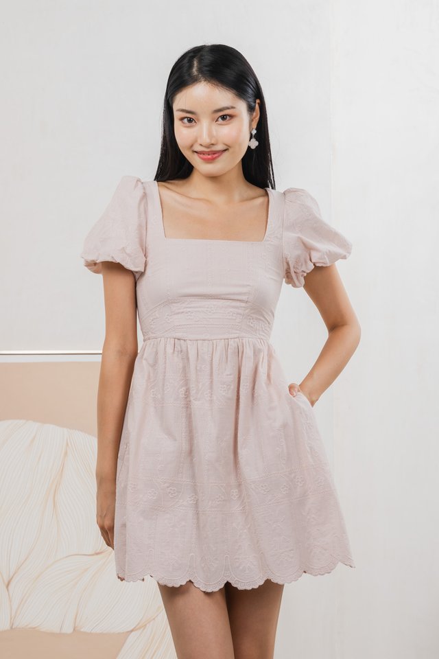 Starry Embroidered Dress In Dusty Pink