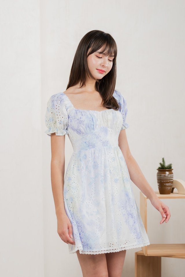 Horizon Watercolour Ruched Dress In Blue
