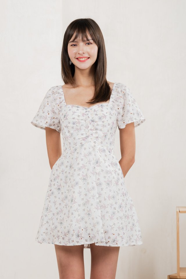 Millis Floral Eyelet Dress Romper In White