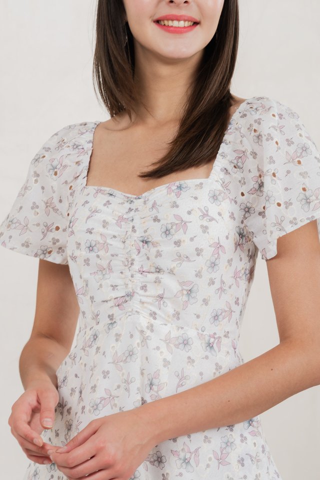 Millis Floral Eyelet Dress Romper In White