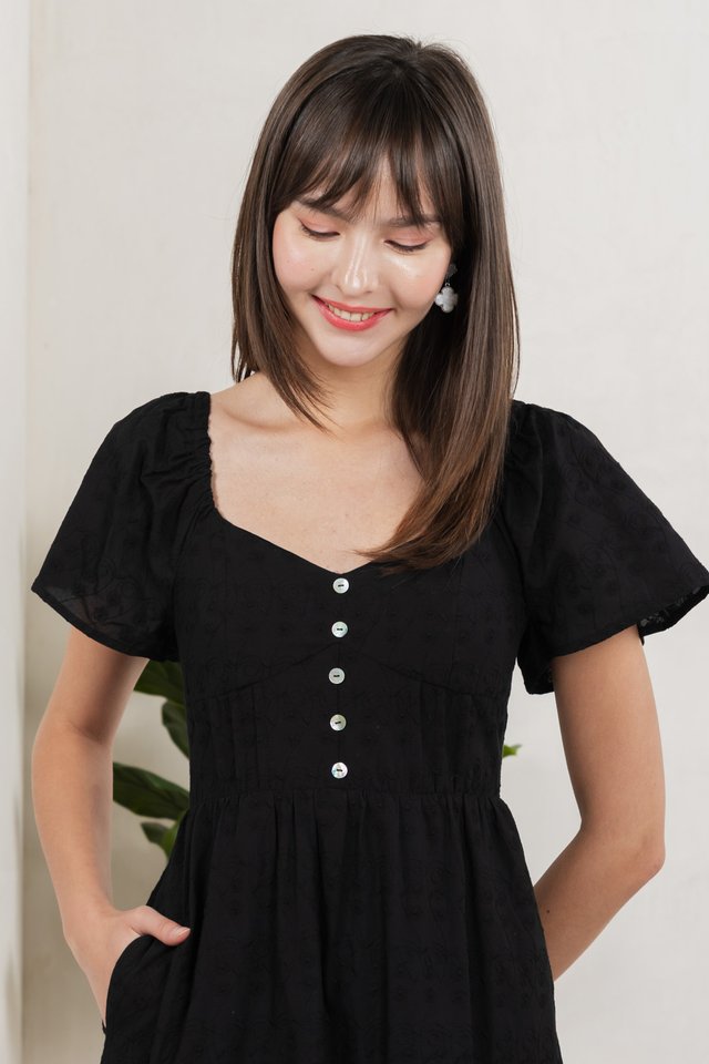 Vanya Embroidery Midi Dress In Black