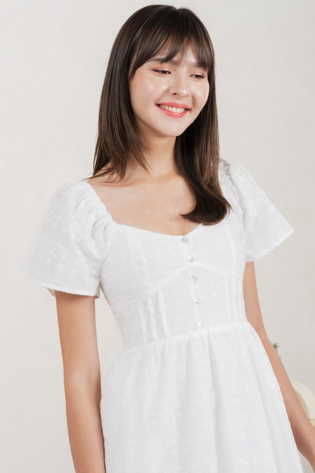 Vanya Embroidery Midi Dress In White