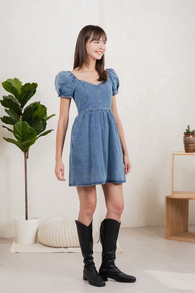 Elvera Puff Sleeves Denim Dress