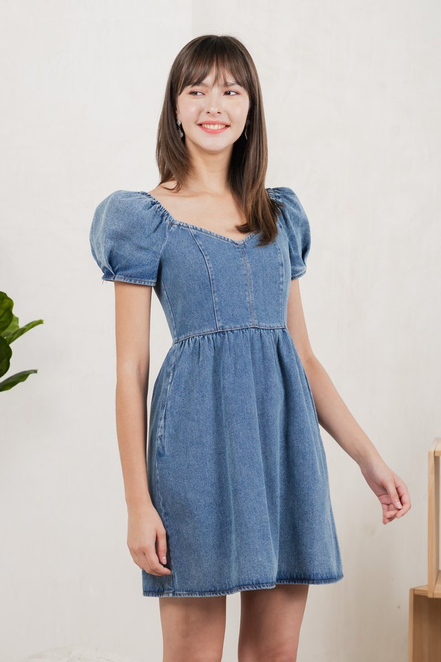 Elvera Puff Sleeves Denim Dress