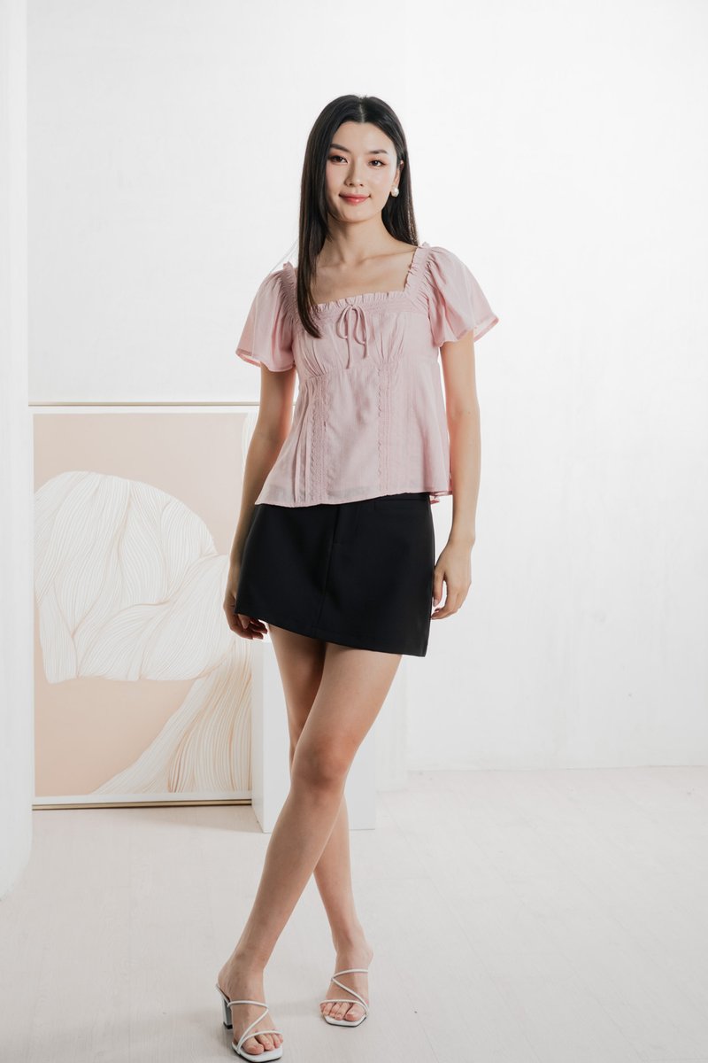 Lidith Textured Ribbon Lace Top In Pink