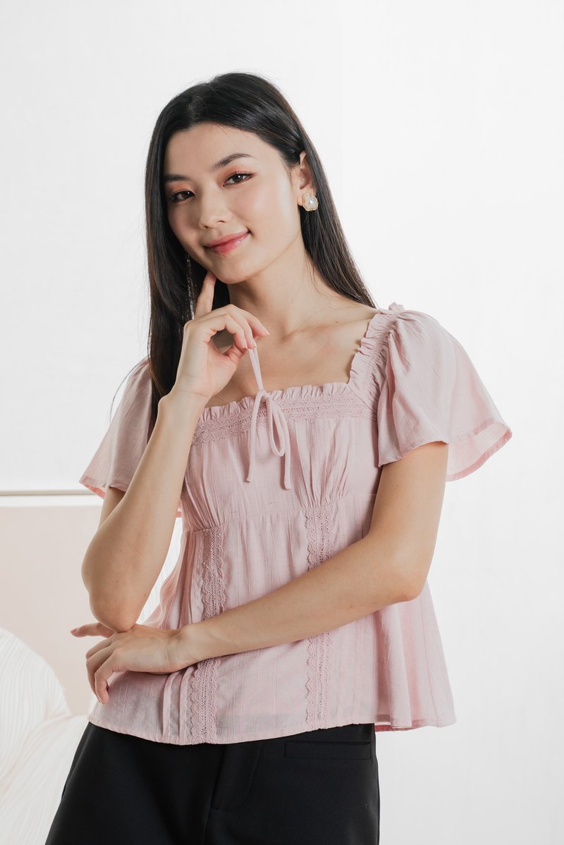 Lidith Textured Ribbon Lace Top In Pink