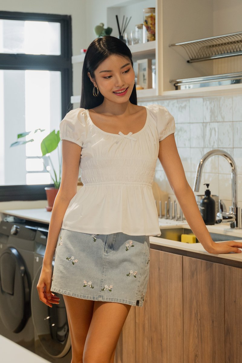 Sunny Smocked Bow Top In White