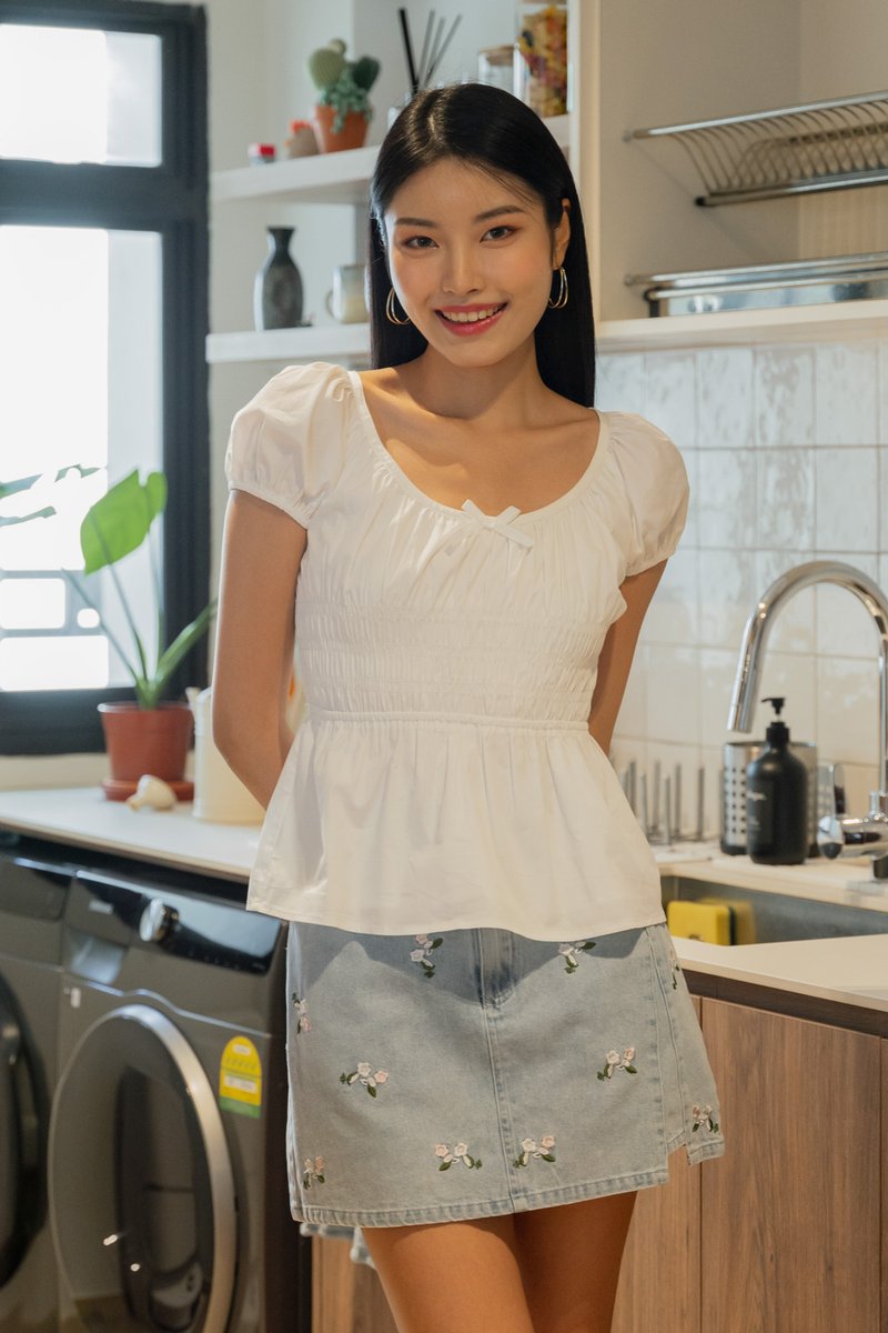 Sunny Smocked Bow Top In White
