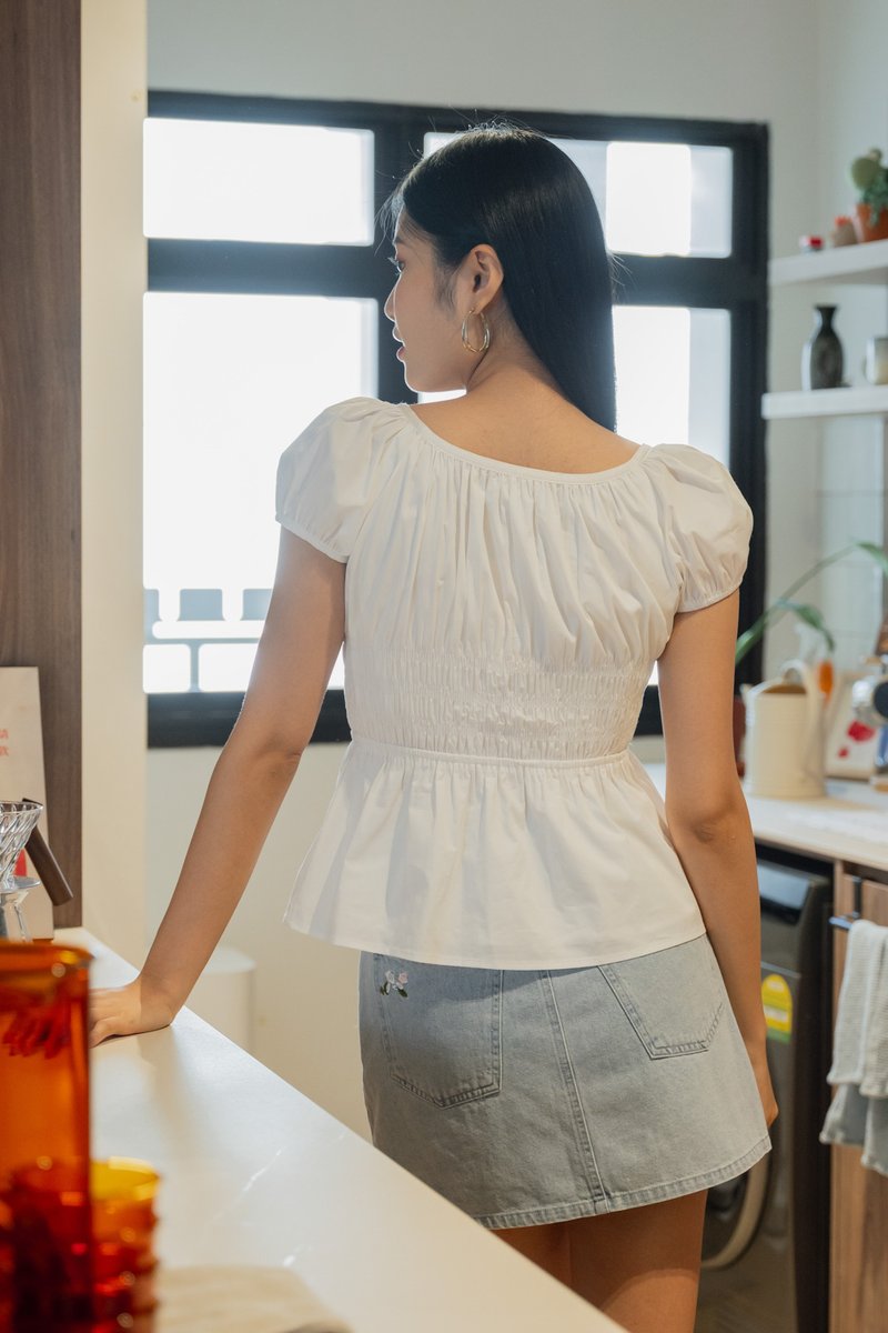 Sunny Smocked Bow Top In White