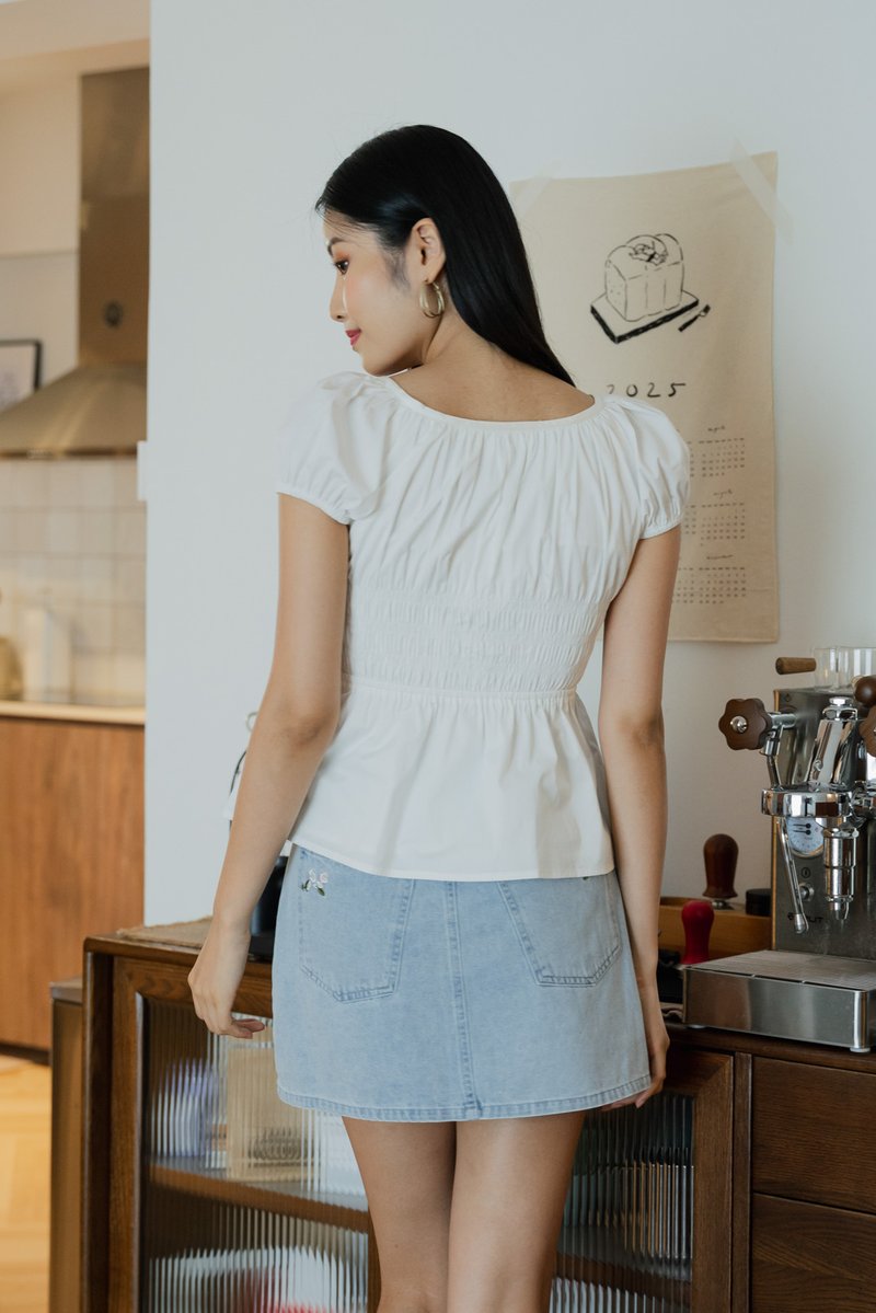 Sunny Smocked Bow Top In White