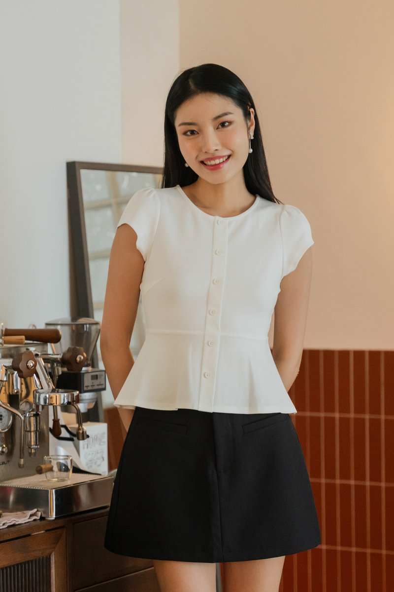 Carson Capped Sleeves Button Top In White