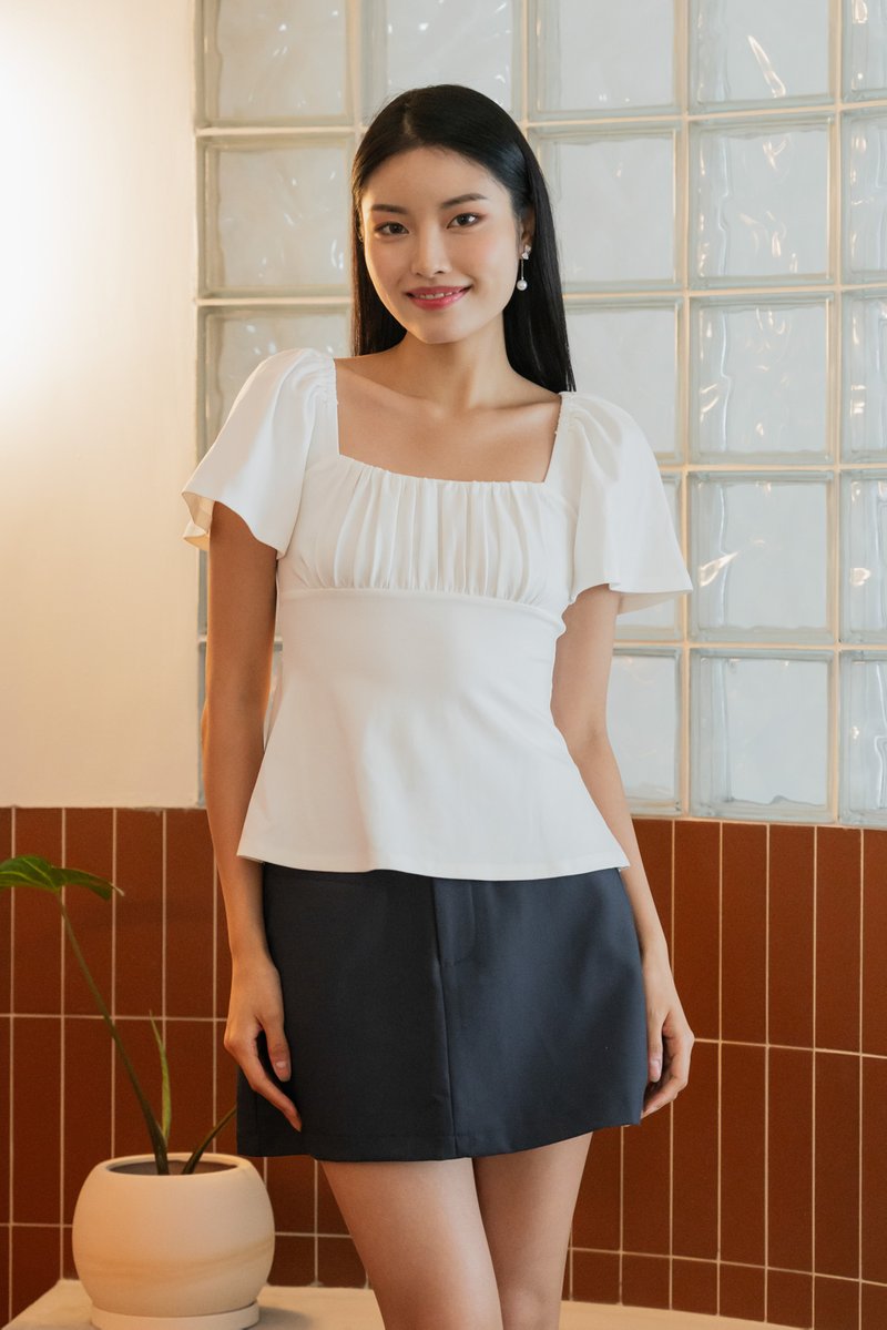 Ocean Cotton Ruched Top In White
