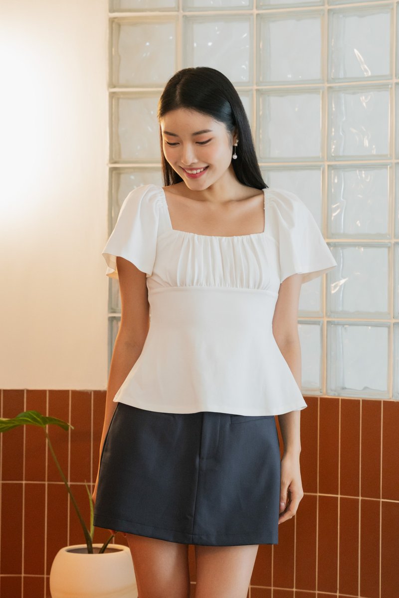 Ocean Cotton Ruched Top In White