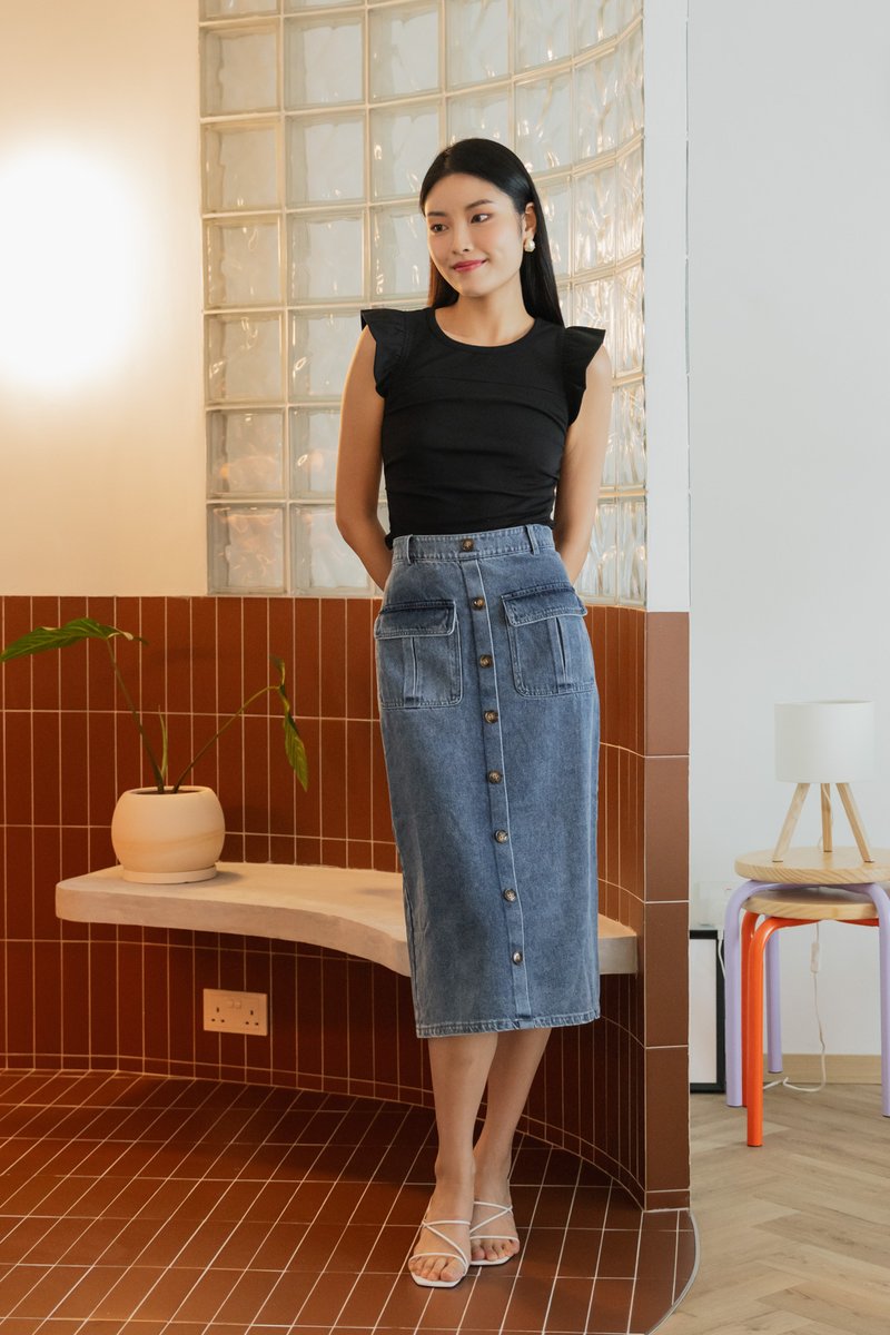 Lynn Denim Button Midi Skirt