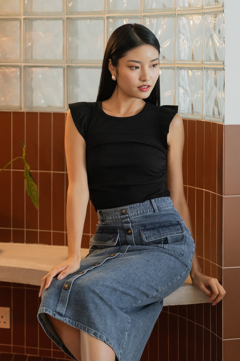 Lynn Denim Button Midi Skirt