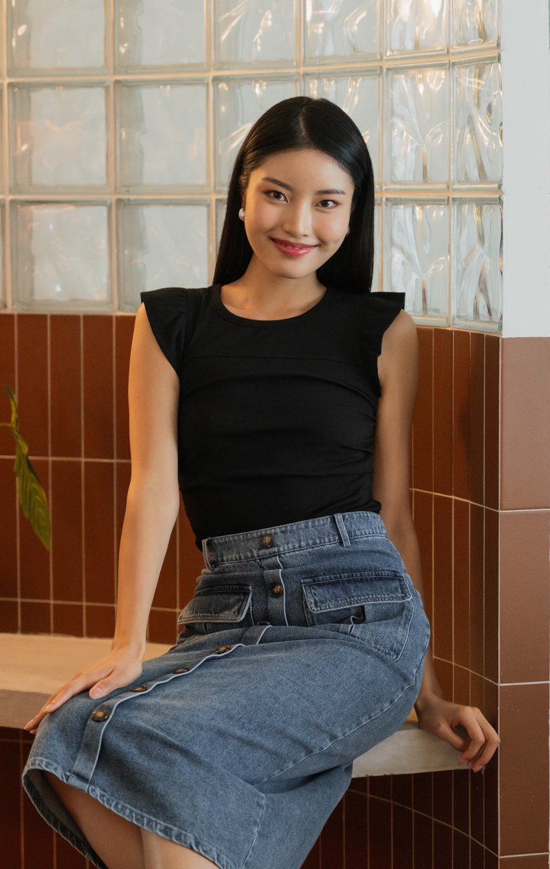 Lynn Denim Button Midi Skirt