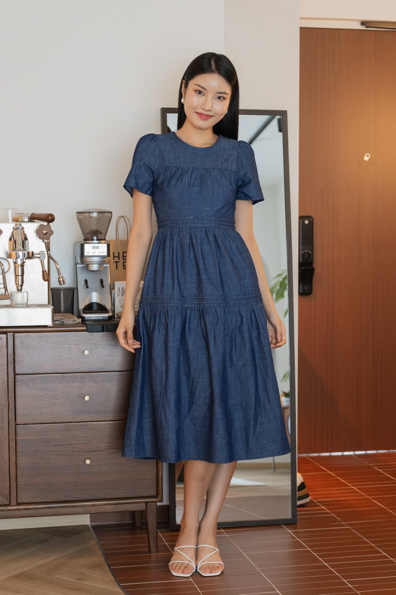 Ruthie Pintuck Denim Midi Dress(XS)