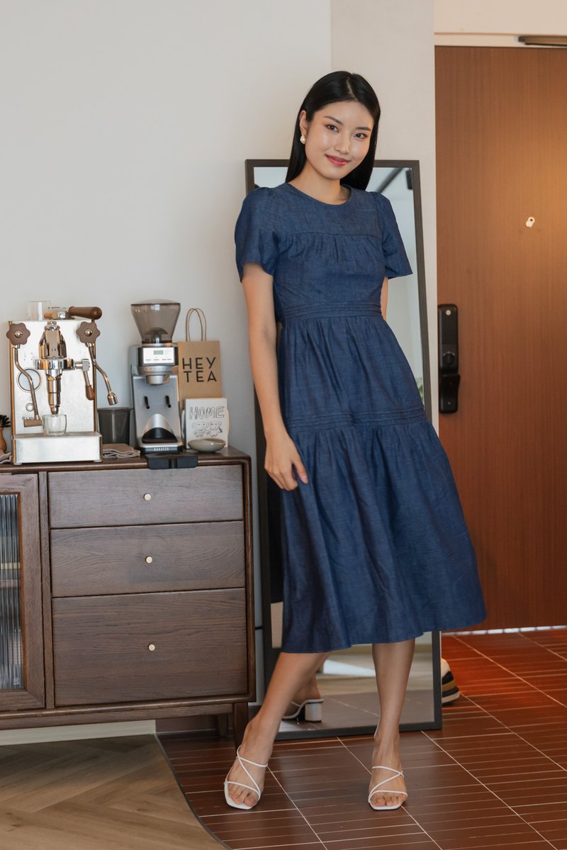 Ruthie Pintuck Denim Midi Dress(XS)