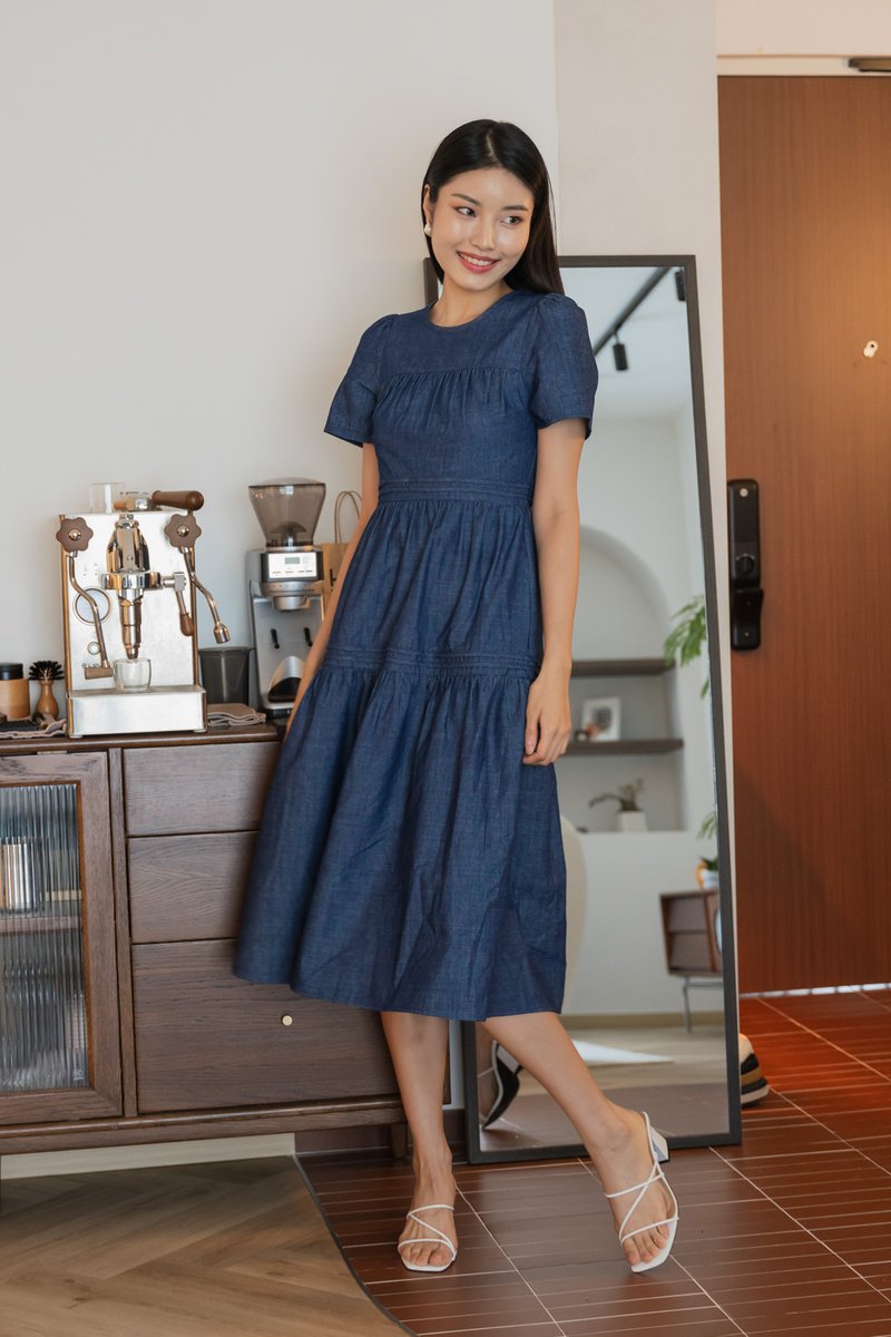 Ruthie Pintuck Denim Midi Dress(XS)