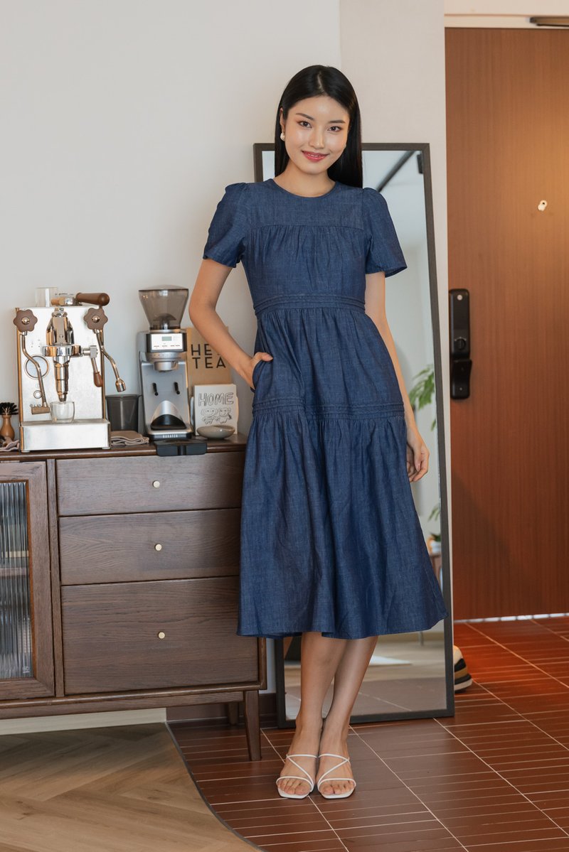 Ruthie Pintuck Denim Midi Dress(XS)