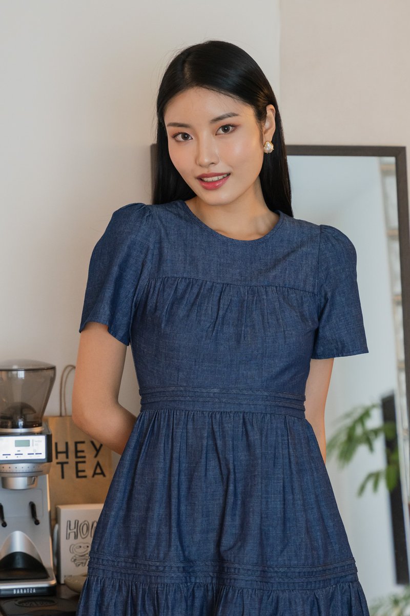 Ruthie Pintuck Denim Midi Dress(XS)