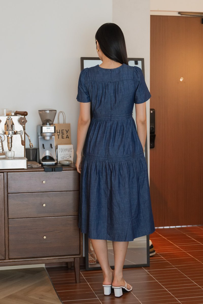 Ruthie Pintuck Denim Midi Dress(XS)