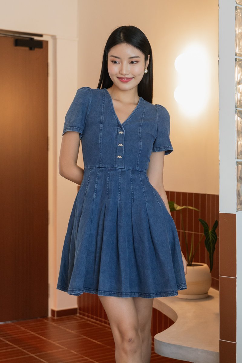Kaiden Knot Buttons Denim Dress (XS)