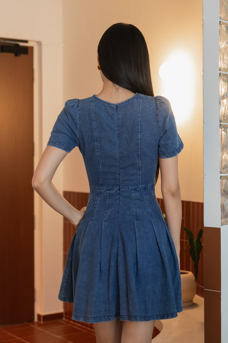 Kaiden Knot Buttons Denim Dress (XS)