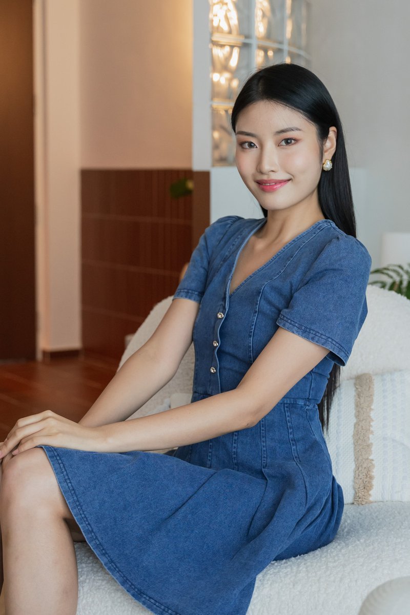 Kaiden Knot Buttons Denim Dress (XS)