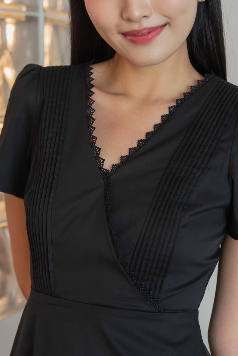 Mal Pintuck Overlap Midi Dress In Black (XS)