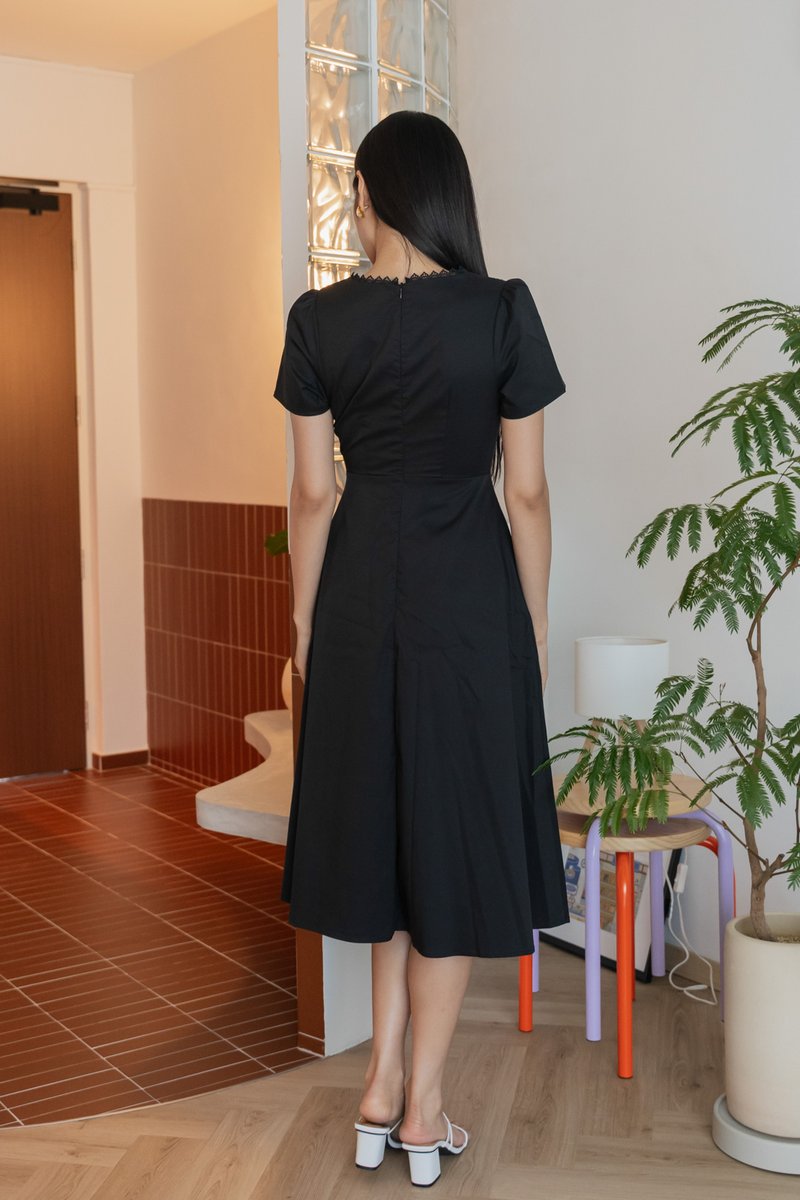 Mal Pintuck Overlap Midi Dress In Black (XS)