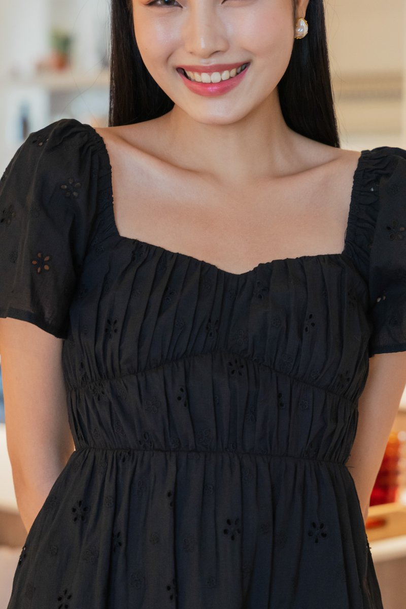 Ashby Eyelet Ruched Dress In Black