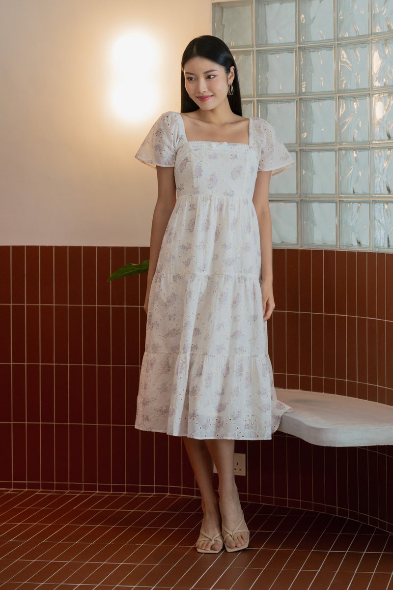 Grace Floral Eyelet Ribbon Midi Dress (XXL)