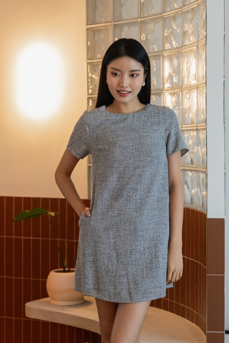 Odin Textured Shift Dress In Grey