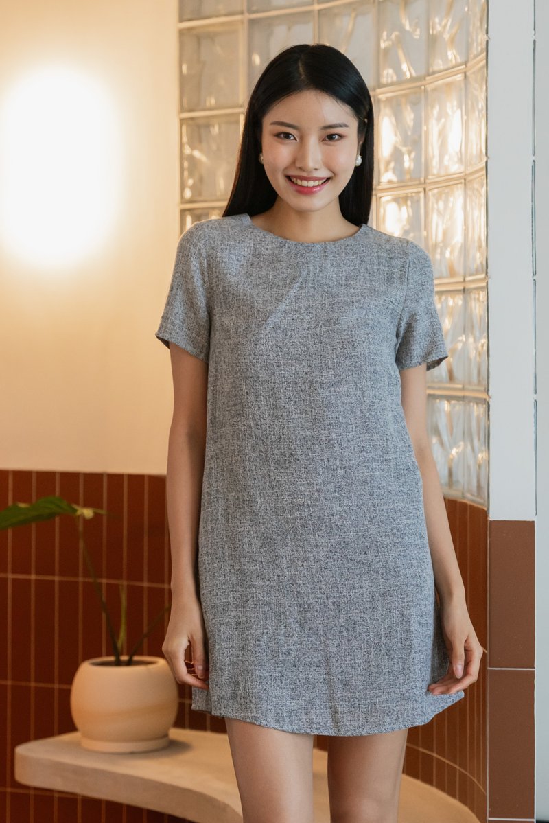 Odin Textured Shift Dress In Grey