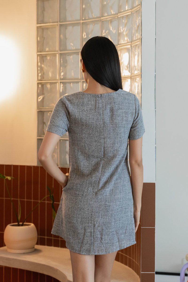 Odin Textured Shift Dress In Grey