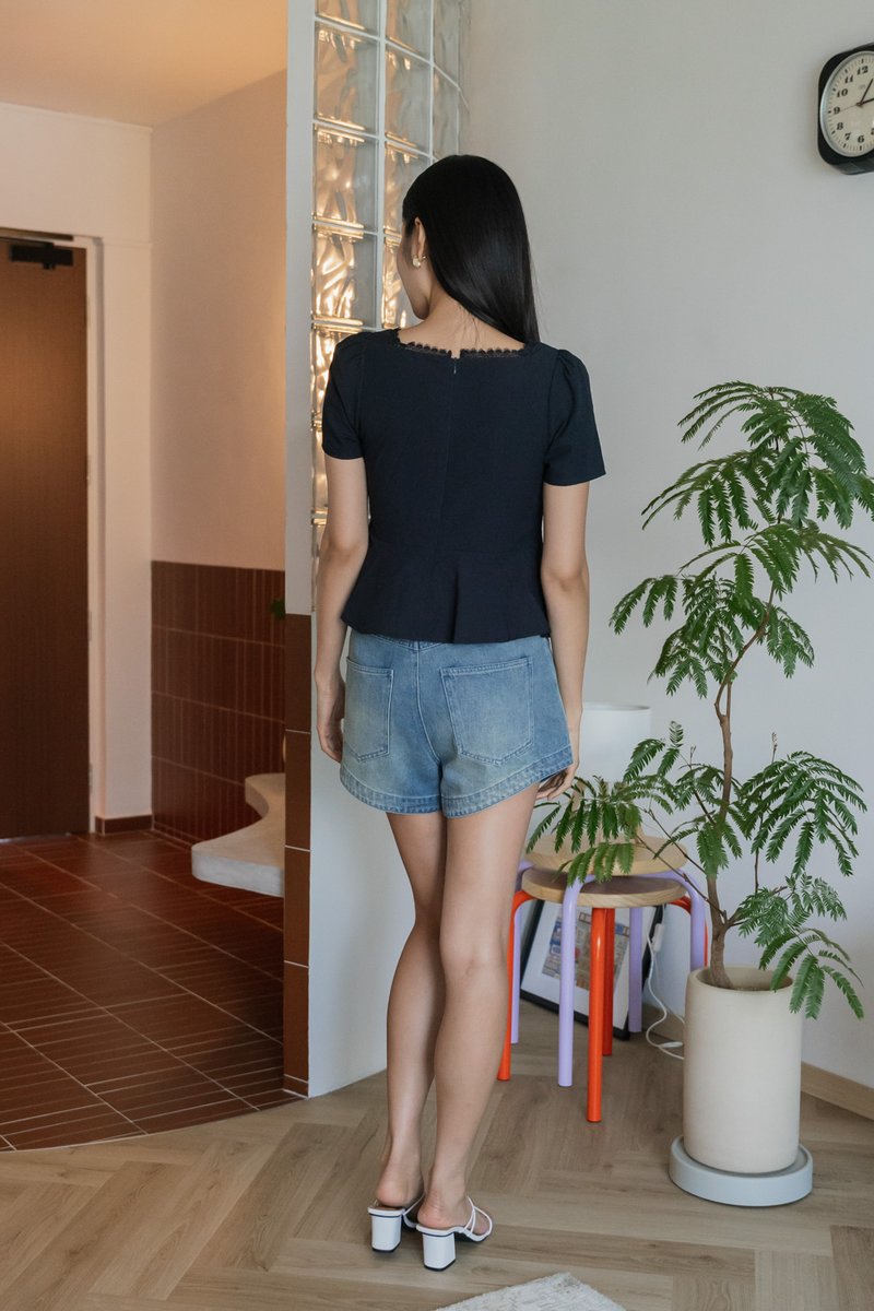 Jones Pintuck Lacey Ribbon Top In Navy