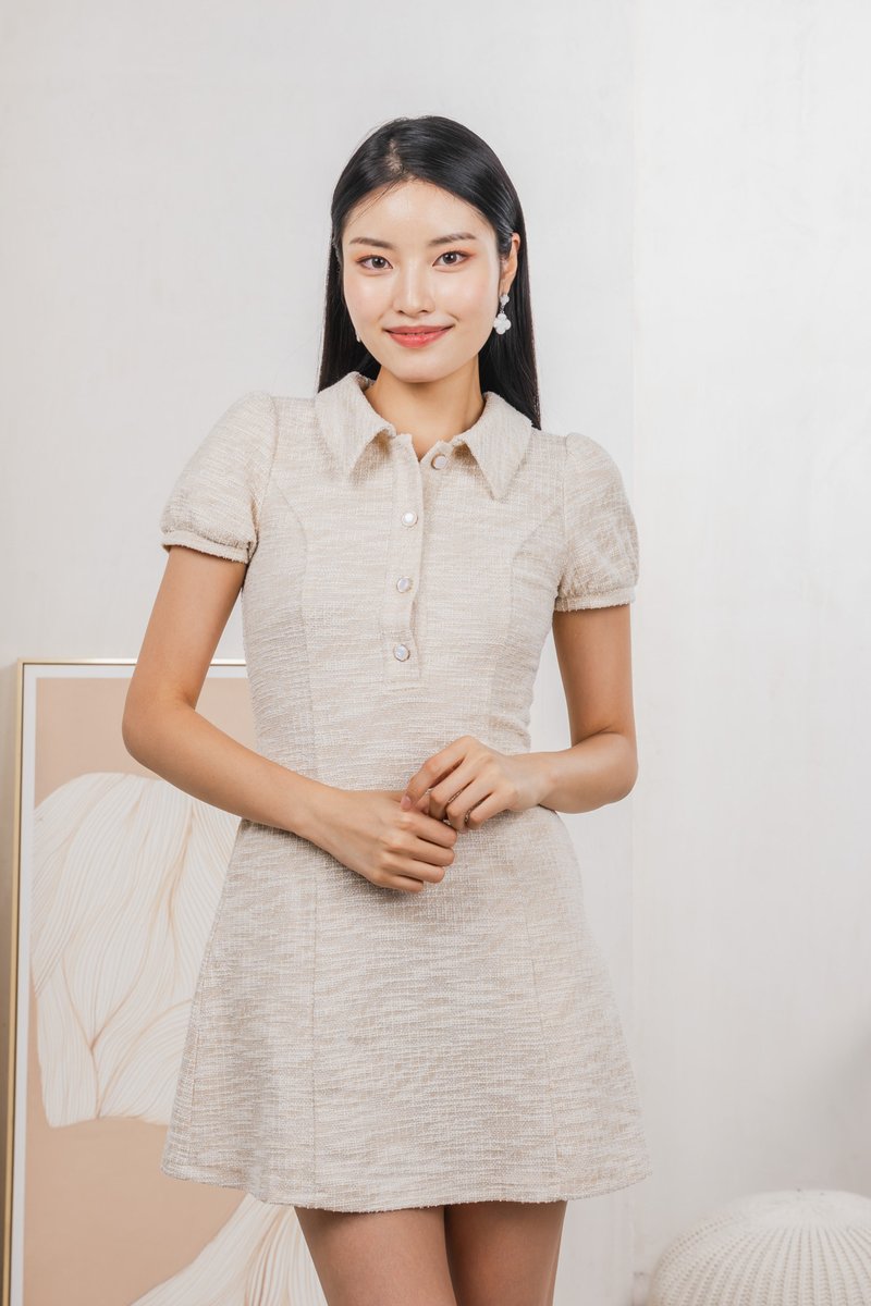 Jackie Tweed Button Shirt Dress In Cream