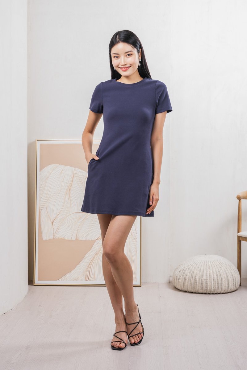 Glory Ribbed Knit Dress In Navy