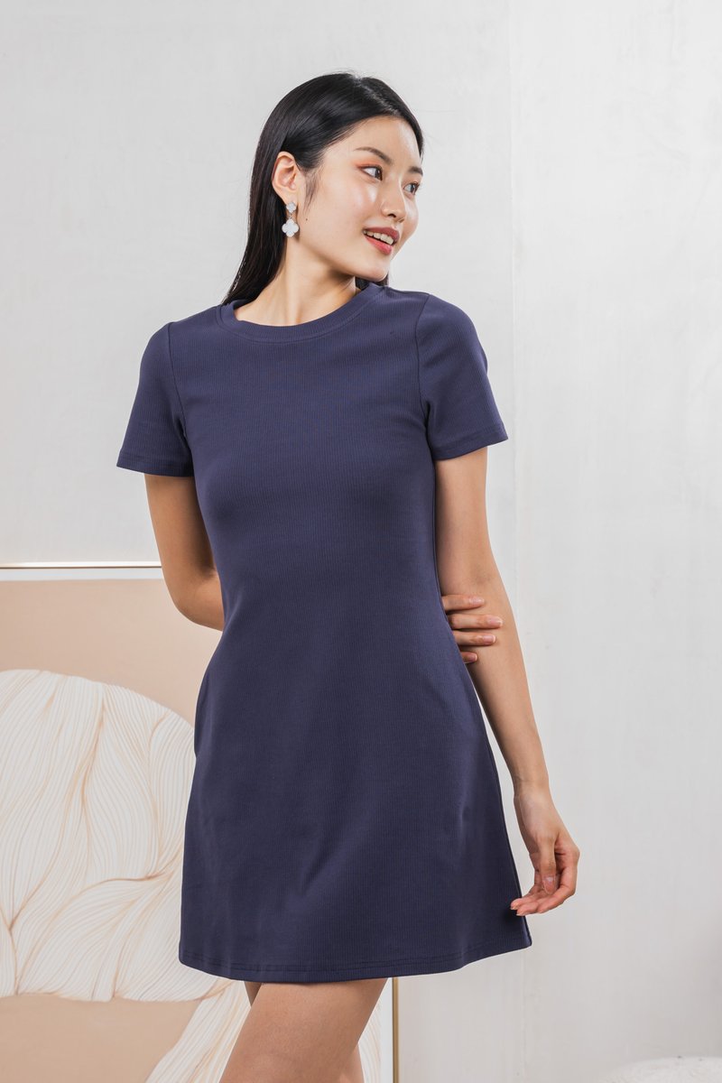 Glory Ribbed Knit Dress In Navy