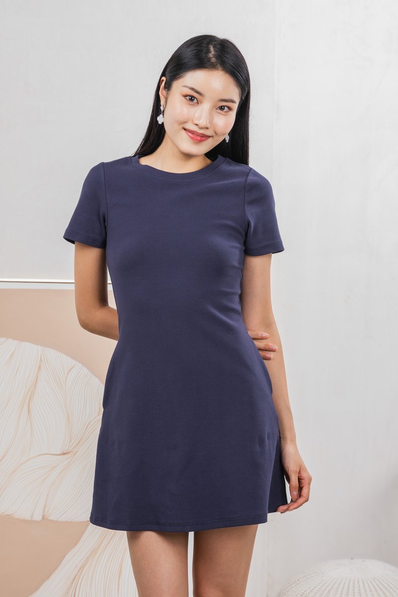 Glory Ribbed Knit Dress In Navy