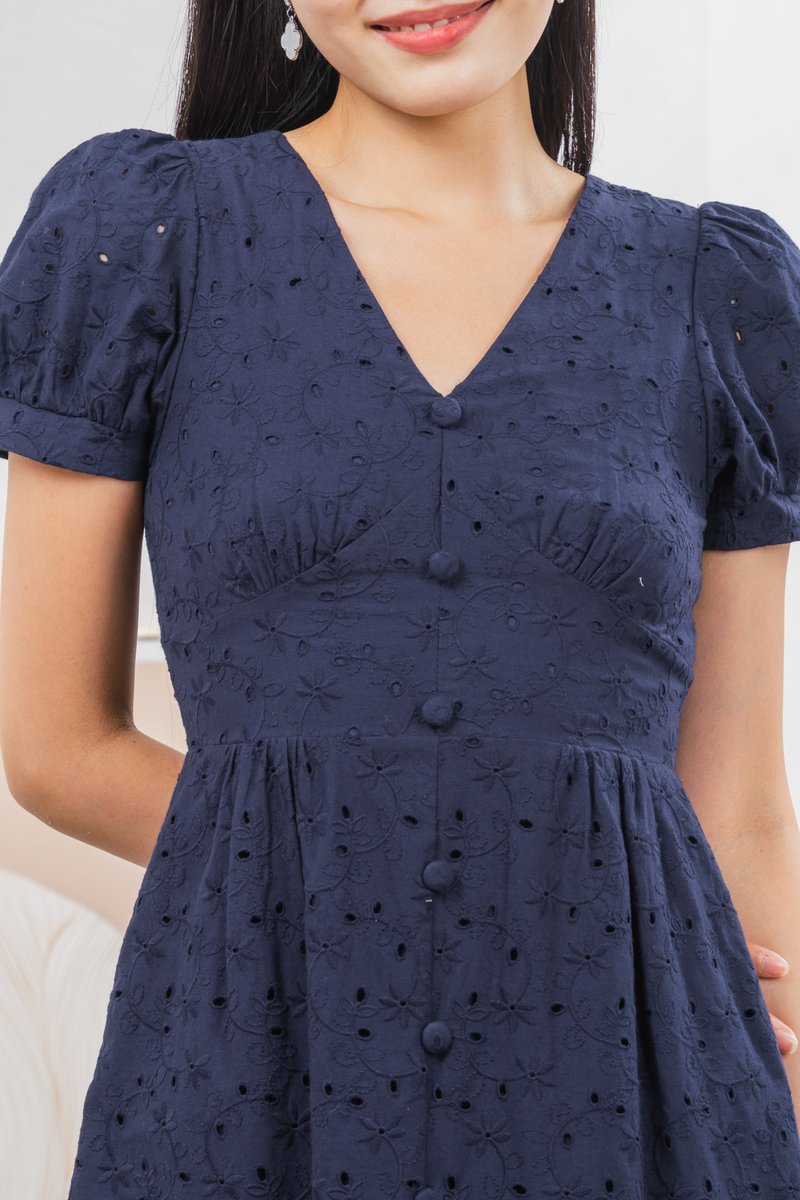Hansel Eyelet Empire Midi Dress In Navy