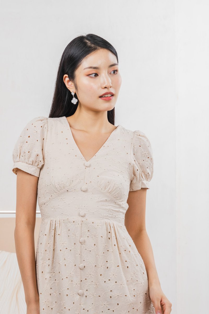 Hansel Eyelet Empire Midi Dress In Cream