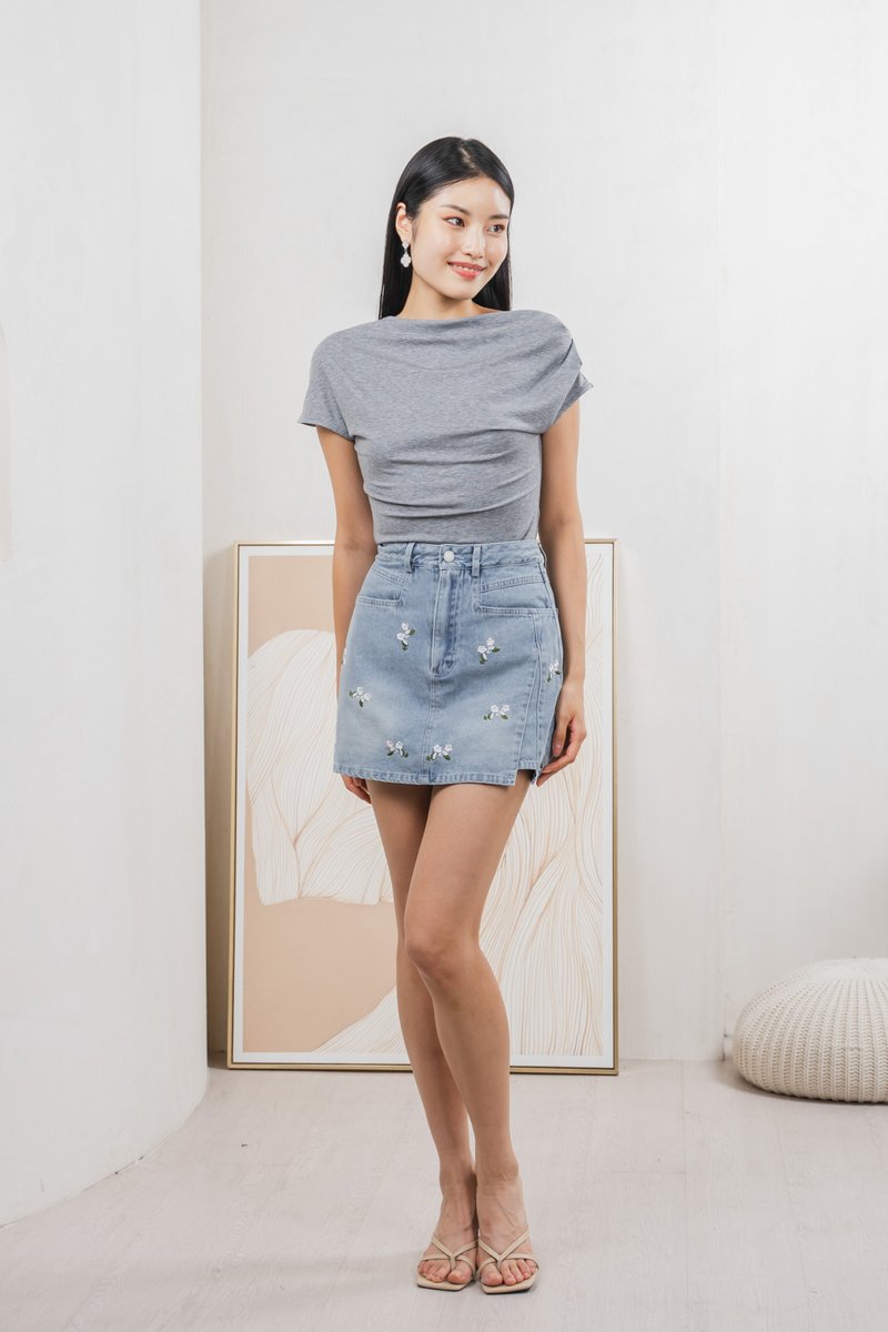 Odette Draped Top In Grey