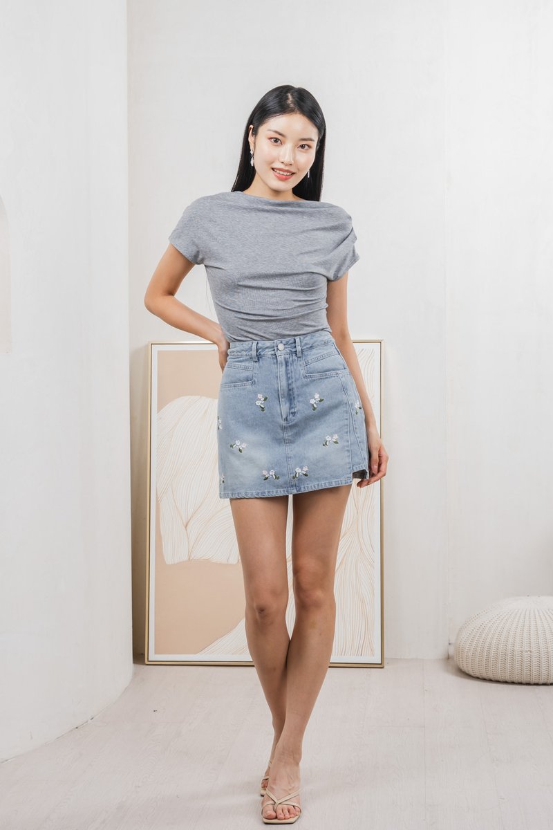 Colette Wild Roses Denim Skort In Medium Wash (XS)